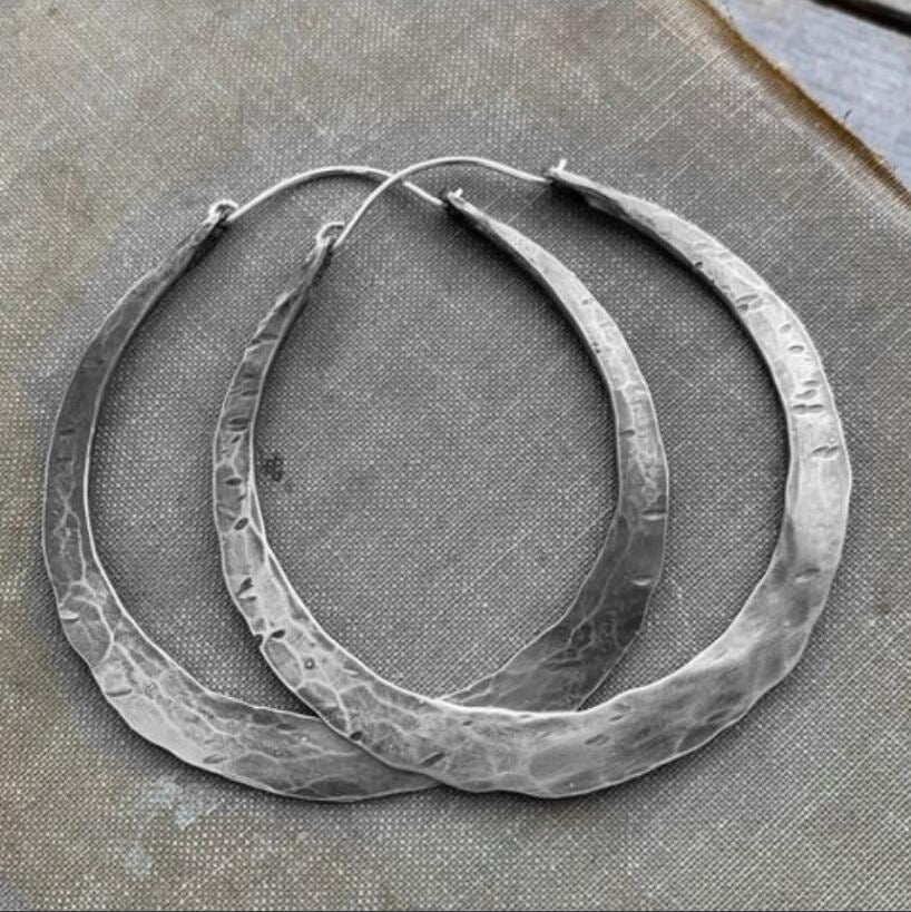 Rustic Hammered Teardrop Hoop Earrings for Boho Style