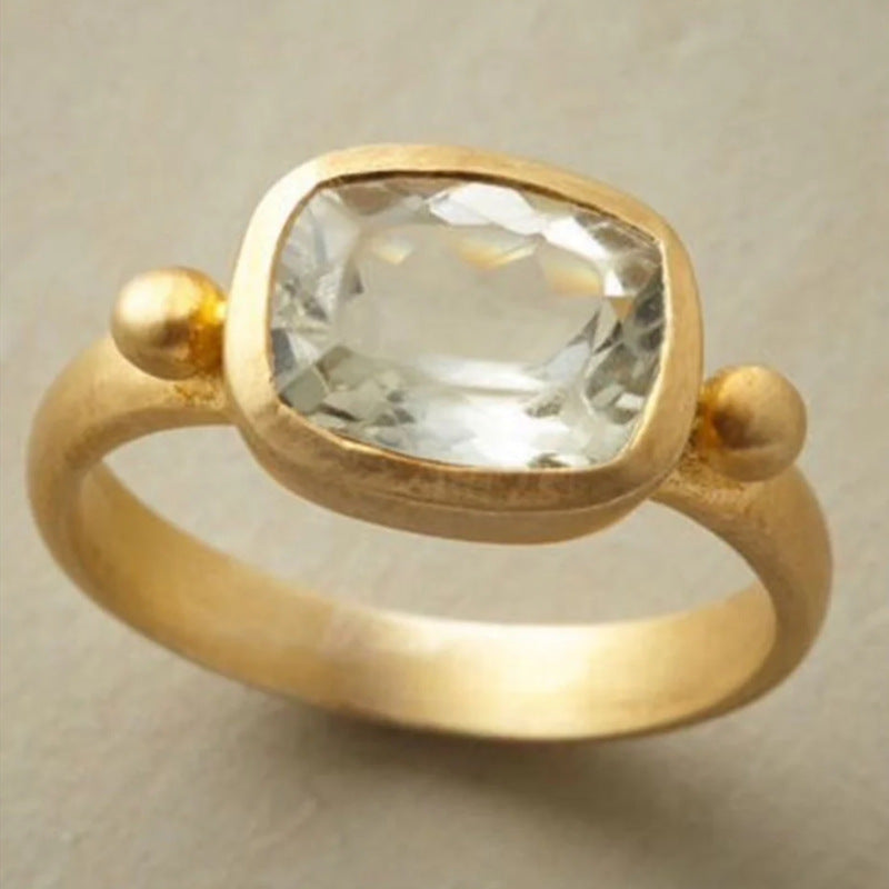 Minimalist Cushion-Cut Crystal Ring with Matte Gold Band