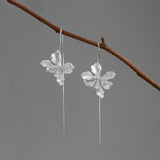 Iris Flower Drop Earrings in Gold or Silver