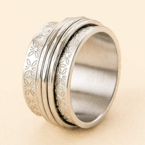 Sterling Silver Spinner Ring with Floral Petal Pattern