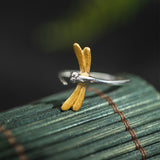 Golden Dragonfly Ring – Nature Spirit Adjustable Jewelry