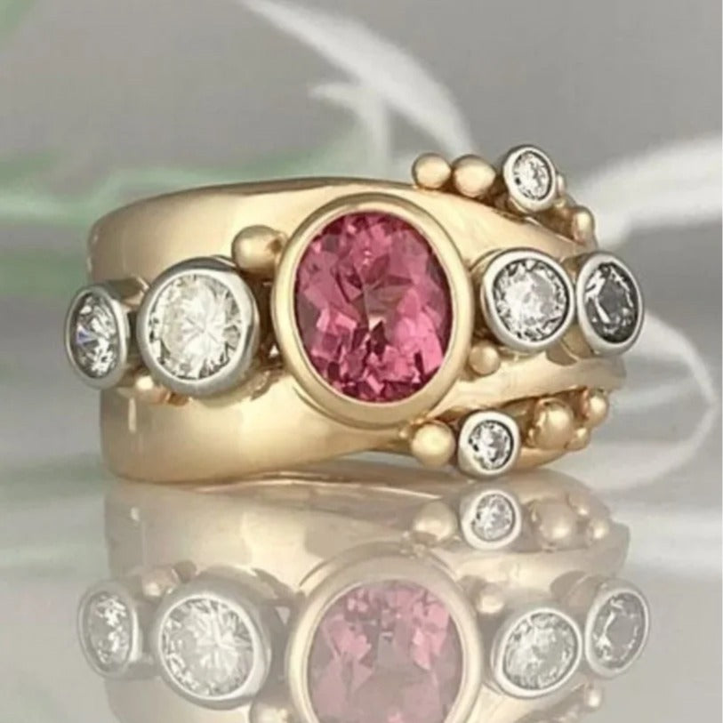 Nature Inspired Pink Gemstone Ring with Diamond Accents