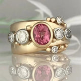 Nature Inspired Pink Gemstone Ring with Diamond Accents