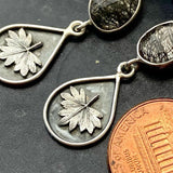 Handmade Leaf Drop Earrings with Black Gemstone Nature Design