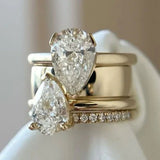 Golden Pear-Cut Double Diamond Ring with Nature Glow