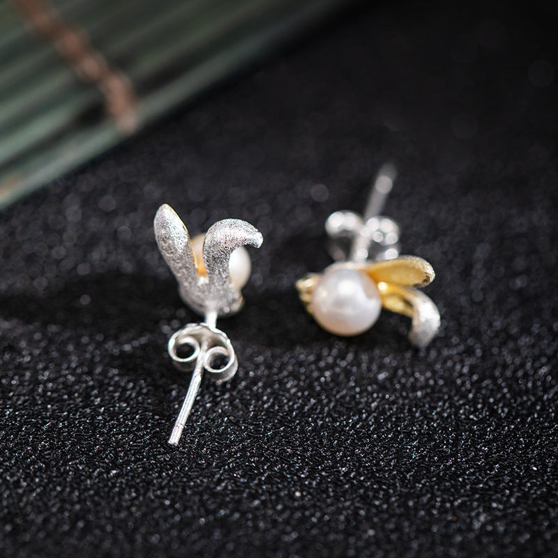 Pearl Bunny Stud Earrings with Playful Lunar Energy