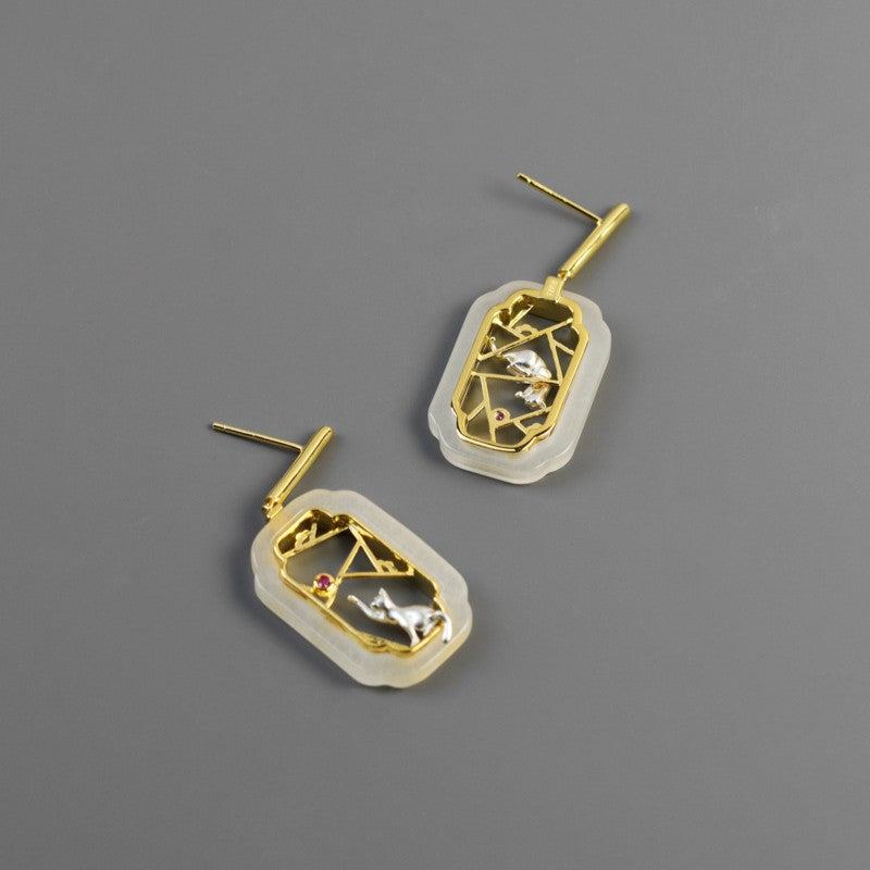Leaf Drop Earrings Gold Silver Dangle Jewelry