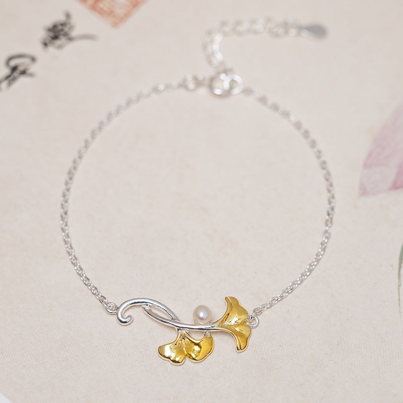 Ginkgo Leaf Pearl Necklace – Sterling Silver Nature Jewelry