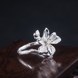 Silver Petal Ring with Golden Stamens for Gentle Energy