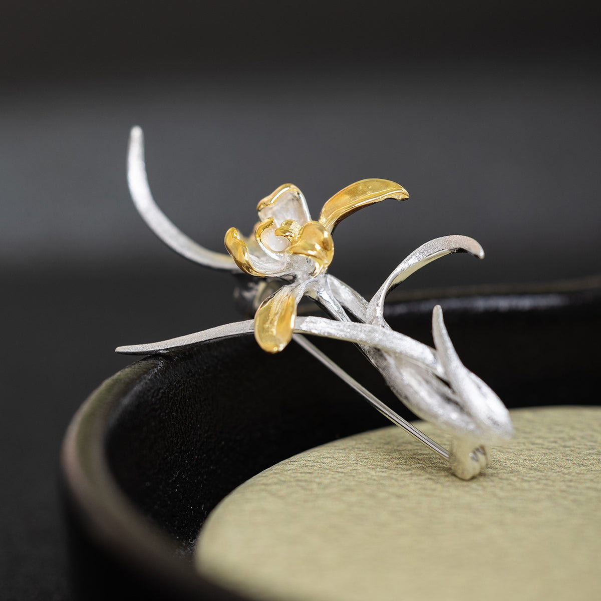 Golden Orchid Brooch for Timeless Feminine Radiance