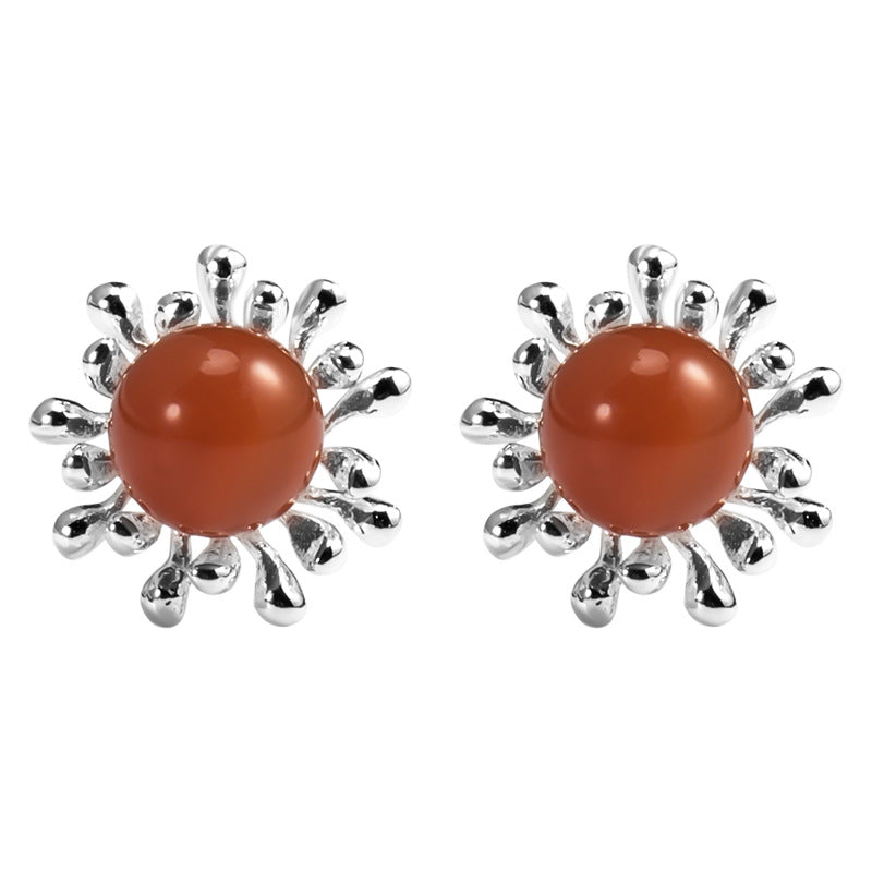 Sunburst Radiance Stud Earrings with Healing Energy Core
