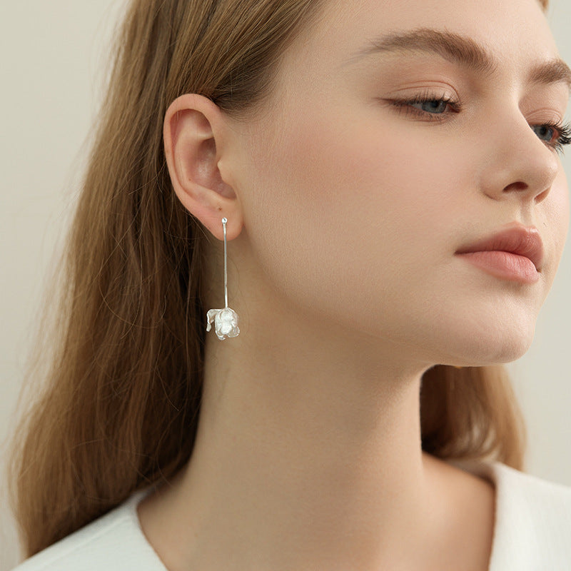 Silver Bud Drop Earrings for Awakening and Graceful Bloom