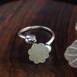 Lotus Seed Pod Ring with White Jade Bloom