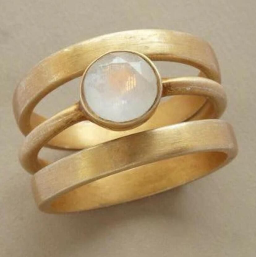 Boho Matte Gold Ring with Moonstone Centerpiece