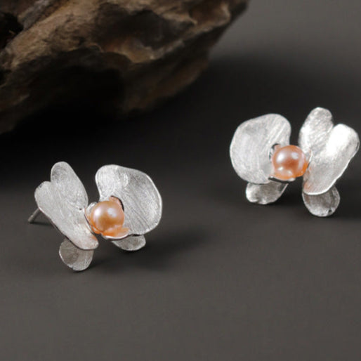 Pearl Orchid Earrings with Gold Flower Design