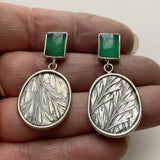 Botanical Round Earrings with Green Gemstone and Nature Design