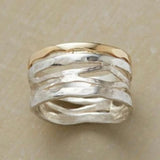 Organic Wave Wide Band Ring with Mixed Metal Design