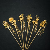 Golden Goddess Hairpins with Blossoms and Flowing Chains