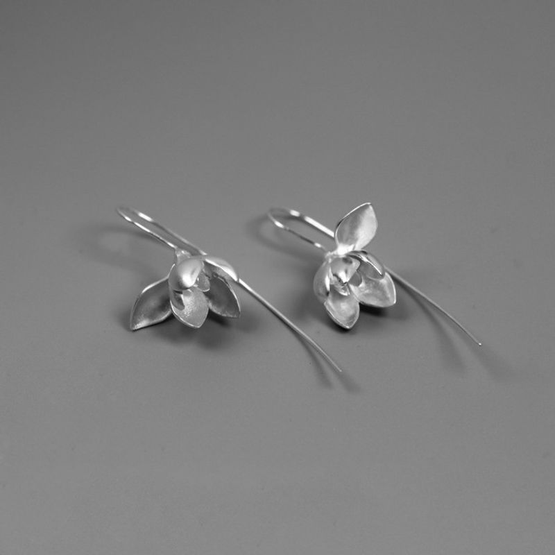 Magnolia Blossom Drop Earrings in Gold or Silver