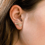 Elegant Crystal Bee Stud Earrings with Nature Flower Design
